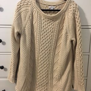 LL Bean cable knit tunic sweater size LG cream